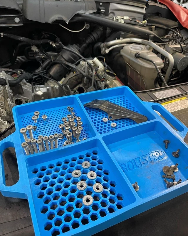 Alt view image 5 of 7 - Flexible Silicone Tool Tray, Non Slip Organizer for Bolts, Screws, Fasteners and Parts, Heat and Chemical Resistant, for Garage, Automotive, Workshop & DIY - Blue