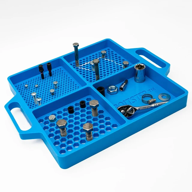 Alt view image 6 of 7 - Flexible Silicone Tool Tray, Non Slip Organizer for Bolts, Screws, Fasteners and Parts, Heat and Chemical Resistant, for Garage, Automotive, Workshop & DIY - Blue