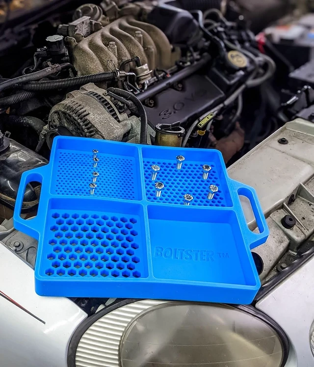 Alt view image 7 of 7 - Flexible Silicone Tool Tray, Non Slip Organizer for Bolts, Screws, Fasteners and Parts, Heat and Chemical Resistant, for Garage, Automotive, Workshop & DIY - Blue