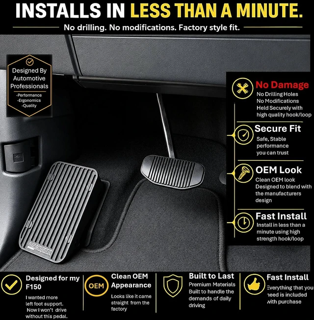 Alt view image 6 of 7 - Ergonomic Adjustable Left Foot Rest Comfort Dead Pedal for Ford F150 F250 F350 F450 F550 F650, Compatible with Ford F-Series & Expedition, Compatible with RAM Trucks
