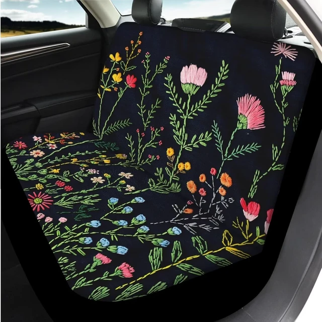 Alt view image 3 of 5 - 14 Pcs Wildflower Car Seat Covers Full Set with Steering Wheel Cover, Armrest Cushion Head Rest Protector Seat Belt Covers, Floral Automotive Interior Sets Universal Fit Cars SUV Trucks