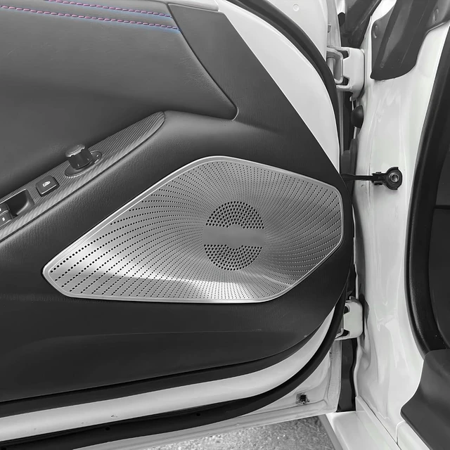 Alt view image 2 of 5 - 2Pcs Car Audio Sound Speaker Cover Door Loudspeaker Trim Horn Covers Protector Compatible with 2016-2020 Mazda Miata MX-5 MX5, Interior Accessories Bright Silver Stainless Steel