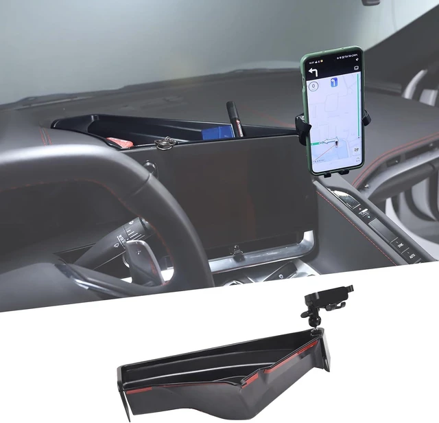 Main image of Center Console Multi-Mount Phone Holder Storage Box Compatible with Chevrolet Corvette C8 2020-2025, Navigation Screen Rear Storage Tray Organizer, Telescopic Arm Holder - Style D1