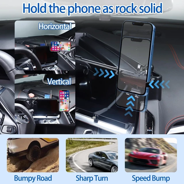 Alt view image 2 of 7 - Center Console Multi-Mount Phone Holder Storage Box Compatible with Chevrolet Corvette C8 2020-2025, Navigation Screen Rear Storage Tray Organizer, Telescopic Arm Holder - Style D1