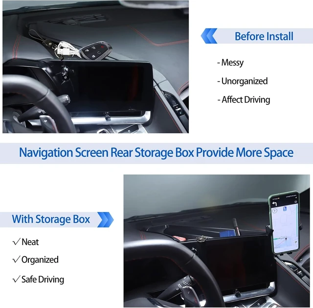 Alt view image 3 of 7 - Center Console Multi-Mount Phone Holder Storage Box Compatible with Chevrolet Corvette C8 2020-2025, Navigation Screen Rear Storage Tray Organizer, Telescopic Arm Holder - Style D1