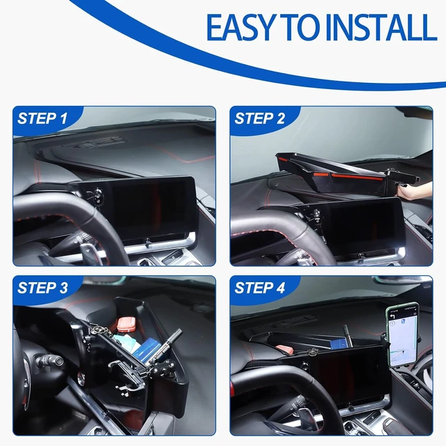 Alt view image 6 of 7 - Center Console Multi-Mount Phone Holder Storage Box Compatible with Chevrolet Corvette C8 2020-2025, Navigation Screen Rear Storage Tray Organizer, Telescopic Arm Holder - Style D1