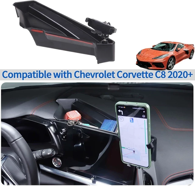 Alt view image 7 of 7 - Center Console Multi-Mount Phone Holder Storage Box Compatible with Chevrolet Corvette C8 2020-2025, Navigation Screen Rear Storage Tray Organizer, Telescopic Arm Holder - Style D1