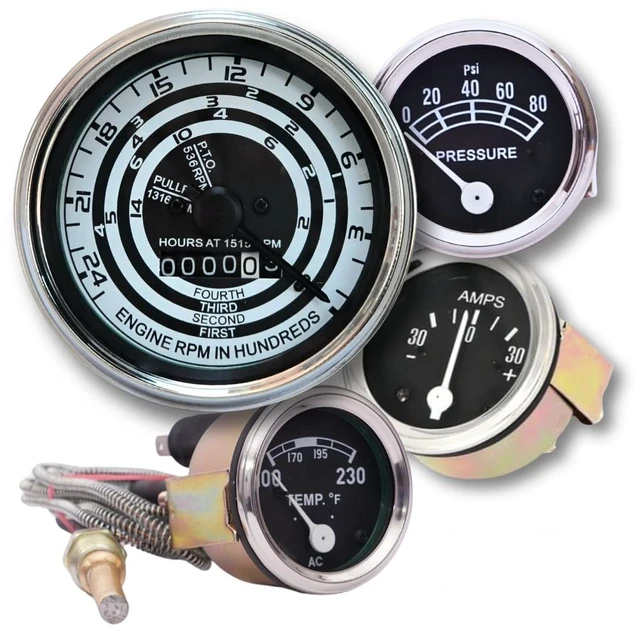 Main image of Fits in Ford Tractor Tachometer & Gauge Set Oil Pressure, Temp & Amp