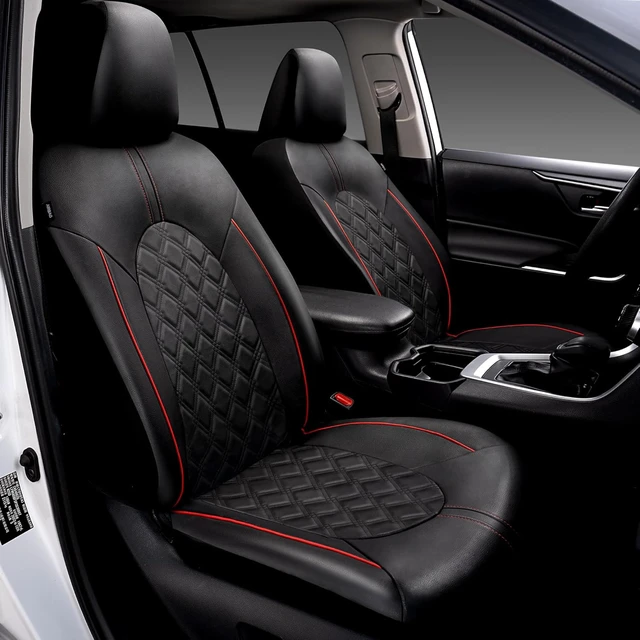 Alt view image 2 of 7 - Luxury PU Leather Car Seat Covers Full Set-Waterproof Seat Protectors with Split Bench Seat Covers for Cars-Universal Cars Interior Covers for Sedans, SUVs, Pick-up Trucks (Black/Red Line)