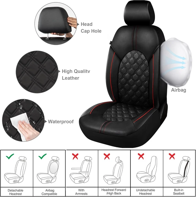 Alt view image 4 of 7 - Luxury PU Leather Car Seat Covers Full Set-Waterproof Seat Protectors with Split Bench Seat Covers for Cars-Universal Cars Interior Covers for Sedans, SUVs, Pick-up Trucks (Black/Red Line)