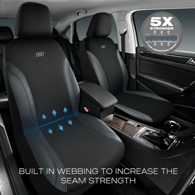 Alt view image 4 of 7 - Car Seat Covers, Work Leather Seat Covers 5-Times Stronger Built-in Webbing, Oxford Fabric Seat Cover Full Sets, Airbag Compatible, Automotive Comfort for Cars, Trucks, SUVs,Grey