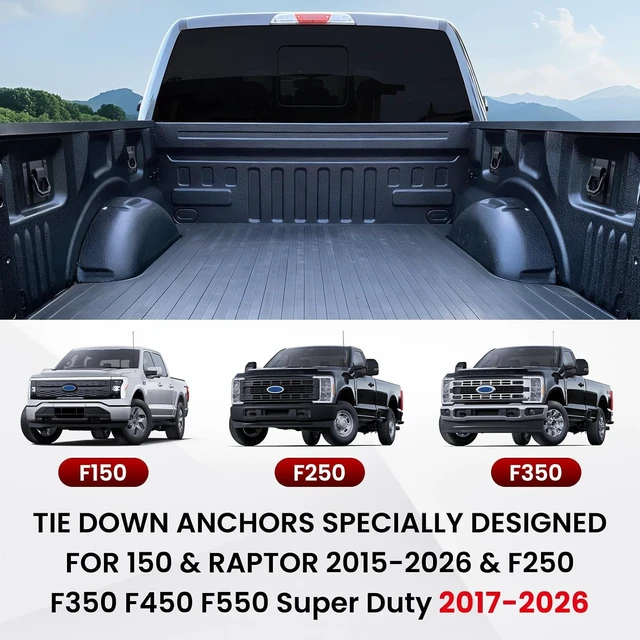 Alt view image 2 of 7 - Tie Down Anchors for F150/Raptor/F250 F350 F450 F550 Black 4PCS