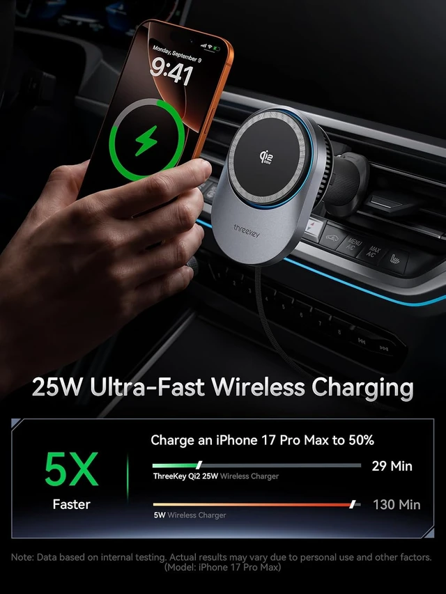 Alt view image 3 of 7 - Magnetic Car Mount Charger Lite Qi2 25W Charging with TEC Cooling