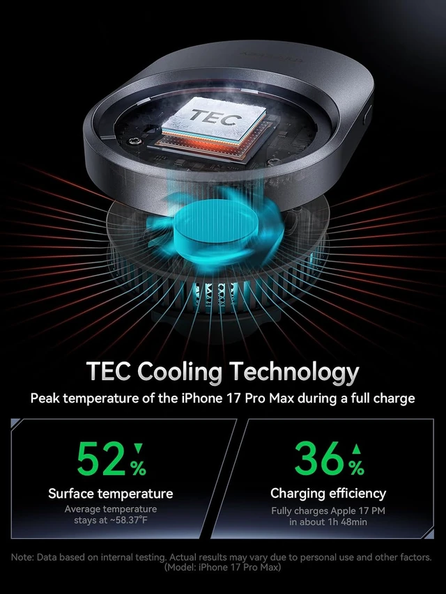Alt view image 4 of 7 - Magnetic Car Mount Charger Lite Qi2 25W Charging with TEC Cooling