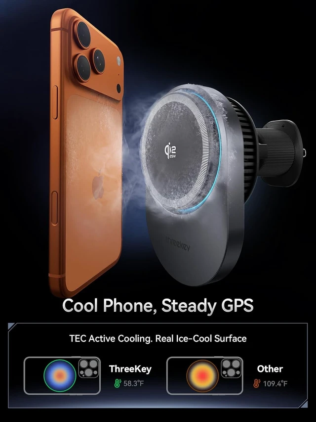 Alt view image 5 of 7 - Magnetic Car Mount Charger Lite Qi2 25W Charging with TEC Cooling