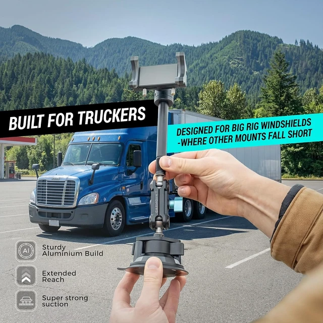 Alt view image 2 of 7 - TitanX100 Long Truck Phone Mount Heavy Duty Metal Phone Holder, Suction Cup Phone Mount for Car, Windshield Mount Cell Phone Holder for iPhone, Android, GPS & All Devices