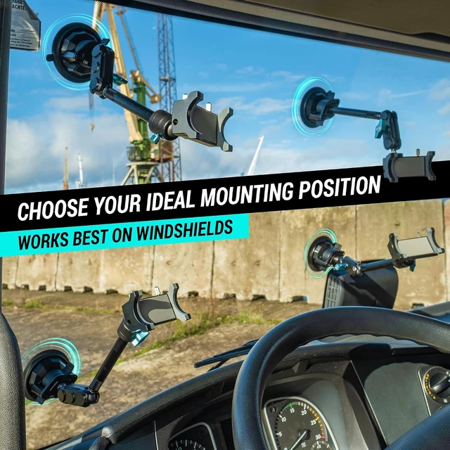 Alt view image 4 of 7 - TitanX100 Long Truck Phone Mount Heavy Duty Metal Phone Holder, Suction Cup Phone Mount for Car, Windshield Mount Cell Phone Holder for iPhone, Android, GPS & All Devices