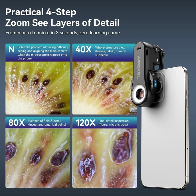 Alt view image 2 of 7 - 40x/80x/120x 3-in-1 Phone Micro Lens Phone Microscope Lens