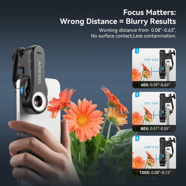 Alt view image 5 of 7 - 40x/80x/120x 3-in-1 Phone Micro Lens Phone Microscope Lens