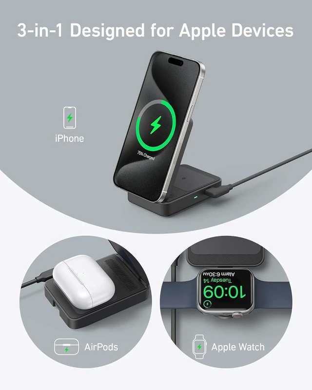 Alt view image 5 of 6 - MagGo 3-in-1 MagSafe-Compatible Qi2 15W Foldable Charging Station