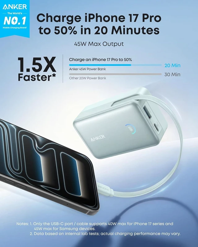 Alt view image 2 of 7 - Nano Power Bank, 45W 10,000mAh Portable Charger, iPhone Battery Pack (Green)