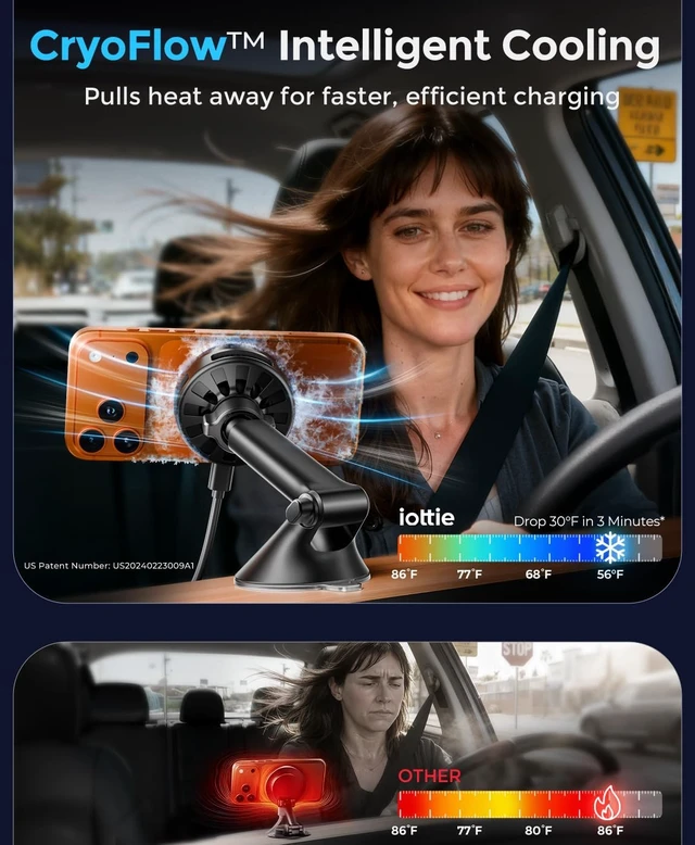 Alt view image 3 of 6 - Velox Pro Qi2.2 25W Fast Charging Magnetic Wireless Car Charger, Dash & Windshield Mount, Built-in Fan Cooling, for iPhone 12/13/14/15/16/17/18 Pro, USB-C Cable & 45W Car Charger Included