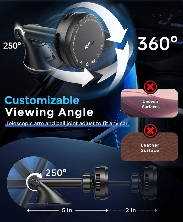 Alt view image 4 of 6 - Velox Pro Qi2.2 25W Fast Charging Magnetic Wireless Car Charger, Dash & Windshield Mount, Built-in Fan Cooling, for iPhone 12/13/14/15/16/17/18 Pro, USB-C Cable & 45W Car Charger Included