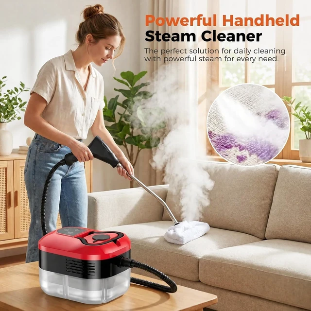 Alt view image 2 of 7 - Steam Cleaner, Handheld Steam Cleaner for Cleaning, Portable Steam Cleaner with 6-Level Adjustable & Quick Heat-Up, Steam Cleaner for Home, Kitchen, Bathroom, Tile, Grout, Dirt, Car Detailing (Red)