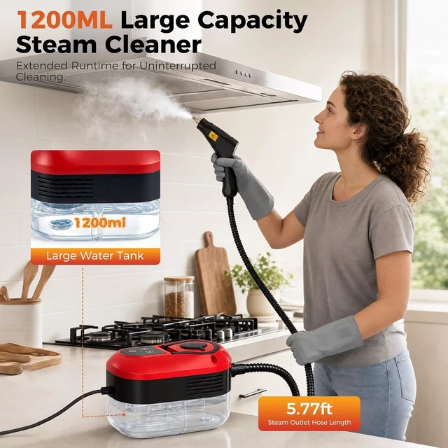 Alt view image 4 of 7 - Steam Cleaner, Handheld Steam Cleaner for Cleaning, Portable Steam Cleaner with 6-Level Adjustable & Quick Heat-Up, Steam Cleaner for Home, Kitchen, Bathroom, Tile, Grout, Dirt, Car Detailing (Red)
