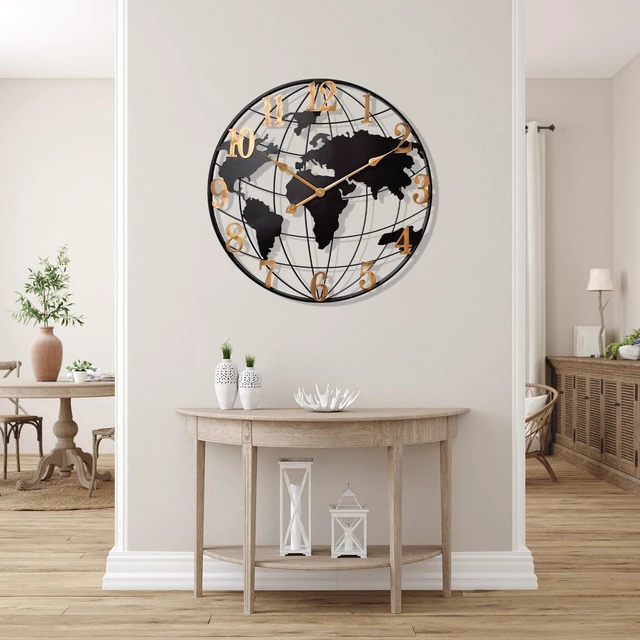 Alt view image 4 of 6 - Large World Map Wall Clock Metal Minimalist Modern Round Silent Wall Decor