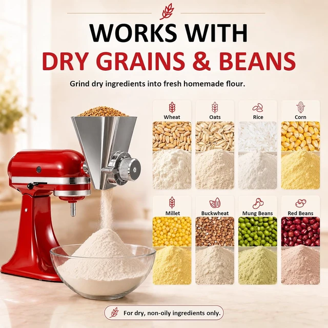 Alt view image 2 of 7 - Grain Mill Attachment for KitchenAid, Flour Mill, Wheat Mill