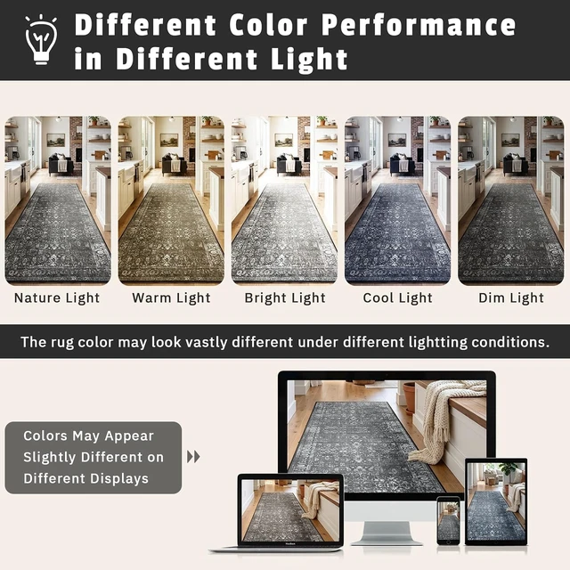 Alt view image 7 of 7 - Black Vintage Carpet Runners for Hallway 12ft,Washable Long Runner Rug for Kitchen Indoor Floor Non-Slip,Distressed Super Soft Throw Carpet for Entryway Bathroom Dining Room Playroom