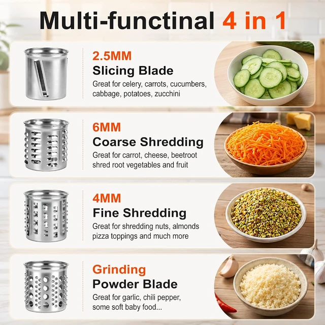 Alt view image 2 of 7 - Large Stainless Steel Slicer Shredder Attachment for KitchenAid Mixers
