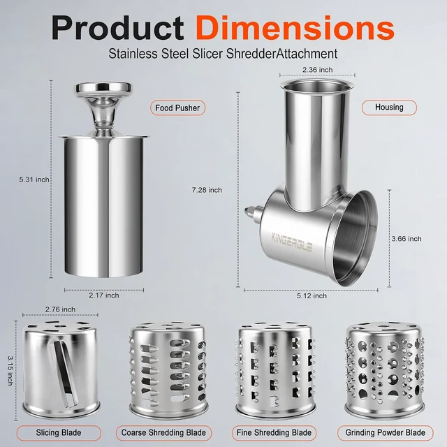 Alt view image 3 of 7 - Large Stainless Steel Slicer Shredder Attachment for KitchenAid Mixers