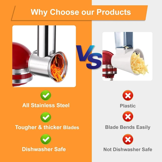 Alt view image 5 of 7 - Large Stainless Steel Slicer Shredder Attachment for KitchenAid Mixers