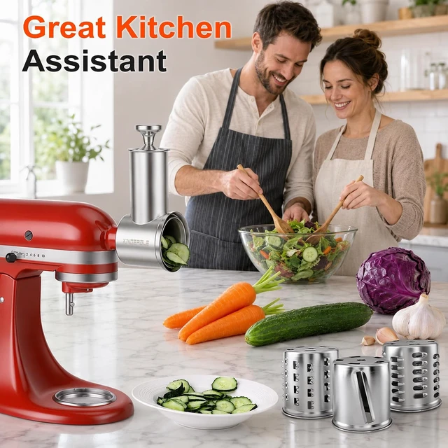 Alt view image 6 of 7 - Large Stainless Steel Slicer Shredder Attachment for KitchenAid Mixers