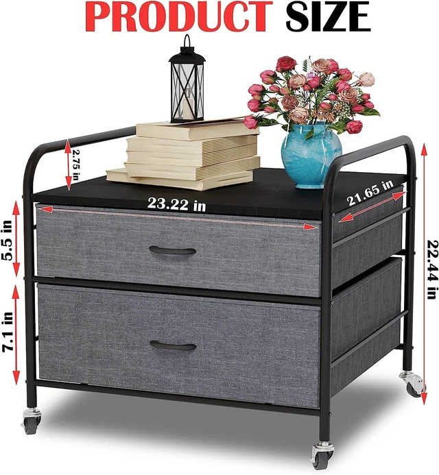 Alt view image 3 of 7 - Mini Fridge Stand, 120LBS Mini Fridge Table, 2 Drawer Fridge Cart, Mini Fridge Stand with Storage, Metal Frame Iron Top, 4 Swivel Wheels for Home Kitchen, Black