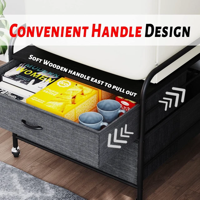 Alt view image 6 of 7 - Mini Fridge Stand, 120LBS Mini Fridge Table, 2 Drawer Fridge Cart, Mini Fridge Stand with Storage, Metal Frame Iron Top, 4 Swivel Wheels for Home Kitchen, Black
