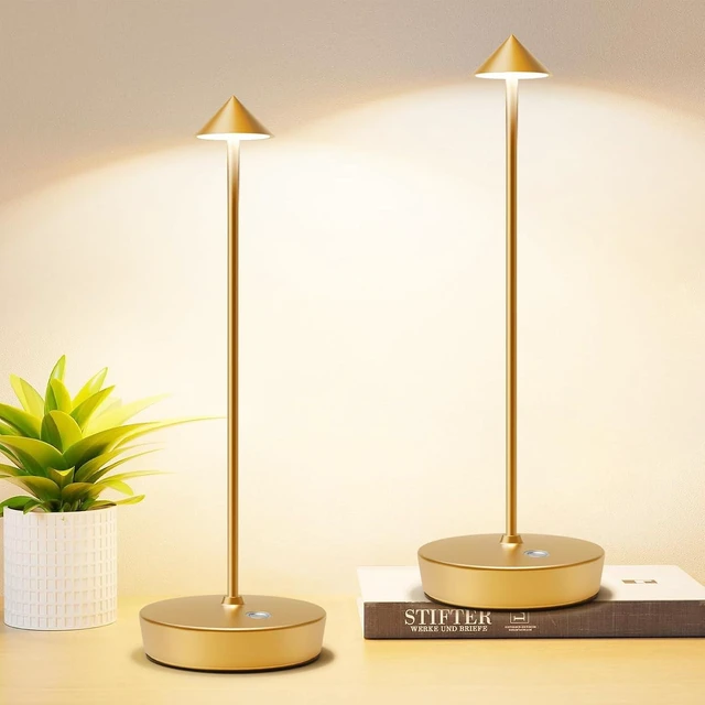 Main image of Set of 2 Cordless Rechargeable Led Table Lamp Battery Operated Light Gold