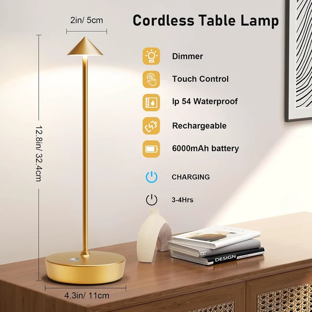 Alt view image 3 of 7 - Set of 2 Cordless Rechargeable Led Table Lamp Battery Operated Light Gold