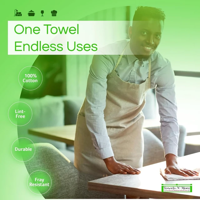 Alt view image 2 of 7 - 60 Pk 16x19 Cotton Kitchen Cleaning 30 Oz Bar Mop Towel Green