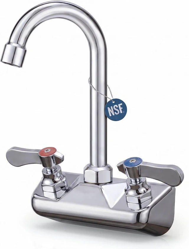 Main image of Commercial Hand Sink Faucet 4" Center Wall Mount Faucets Solid Brass Chrome