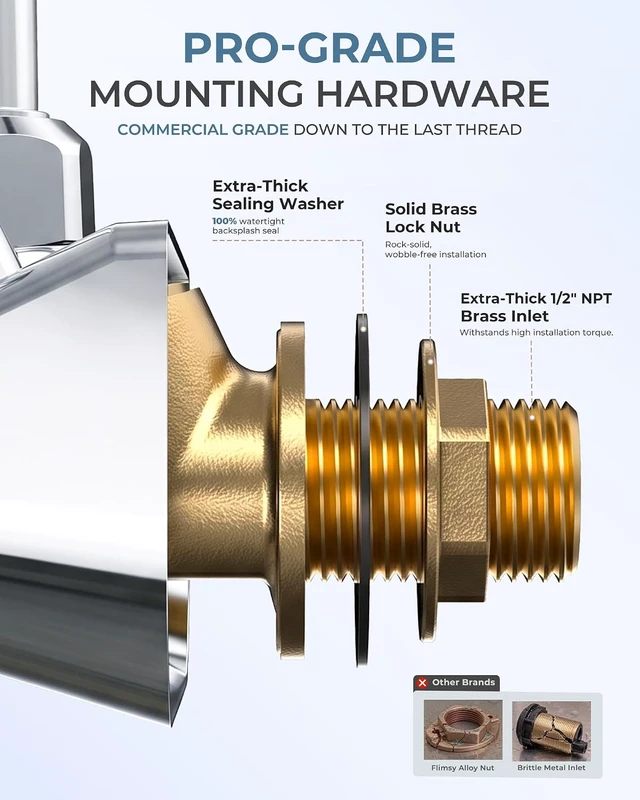 Alt view image 4 of 7 - Commercial Hand Sink Faucet 4" Center Wall Mount Faucets Solid Brass Chrome