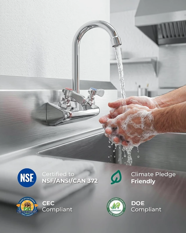 Alt view image 7 of 7 - Commercial Hand Sink Faucet 4" Center Wall Mount Faucets Solid Brass Chrome