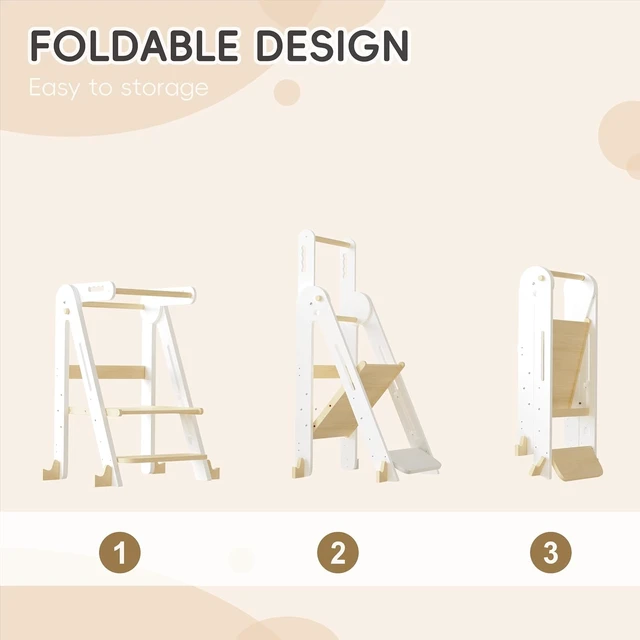 Alt view image 6 of 7 - Foldable Toddler Tower,Kids Kitchen Step Stool,Height Adjustable,White Wood