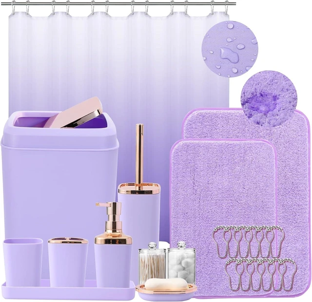 Main image of Bathroom Accessory SetBathroom Sets with Shower Curtain and Rugs, Non Slip Bathroom Rugs Super Absorbent, Light Purple Ombre Shower Curtain with Hooks, Lavender Bathroom Sets Complete for Home