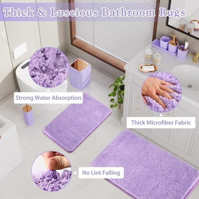 Alt view image 4 of 7 - Bathroom Accessory SetBathroom Sets with Shower Curtain and Rugs, Non Slip Bathroom Rugs Super Absorbent, Light Purple Ombre Shower Curtain with Hooks, Lavender Bathroom Sets Complete for Home