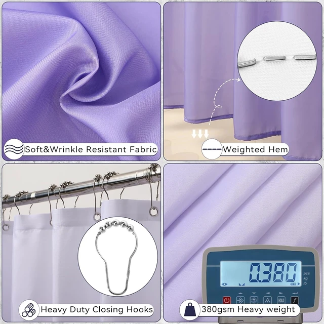 Alt view image 5 of 7 - Bathroom Accessory SetBathroom Sets with Shower Curtain and Rugs, Non Slip Bathroom Rugs Super Absorbent, Light Purple Ombre Shower Curtain with Hooks, Lavender Bathroom Sets Complete for Home