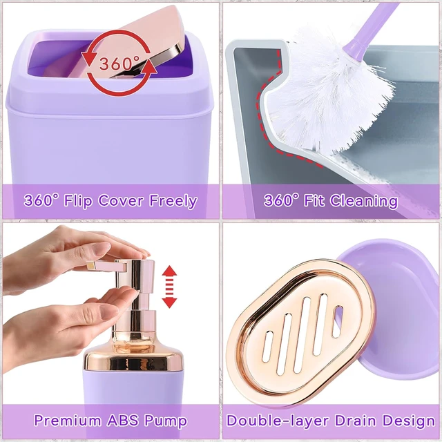 Alt view image 7 of 7 - Bathroom Accessory SetBathroom Sets with Shower Curtain and Rugs, Non Slip Bathroom Rugs Super Absorbent, Light Purple Ombre Shower Curtain with Hooks, Lavender Bathroom Sets Complete for Home