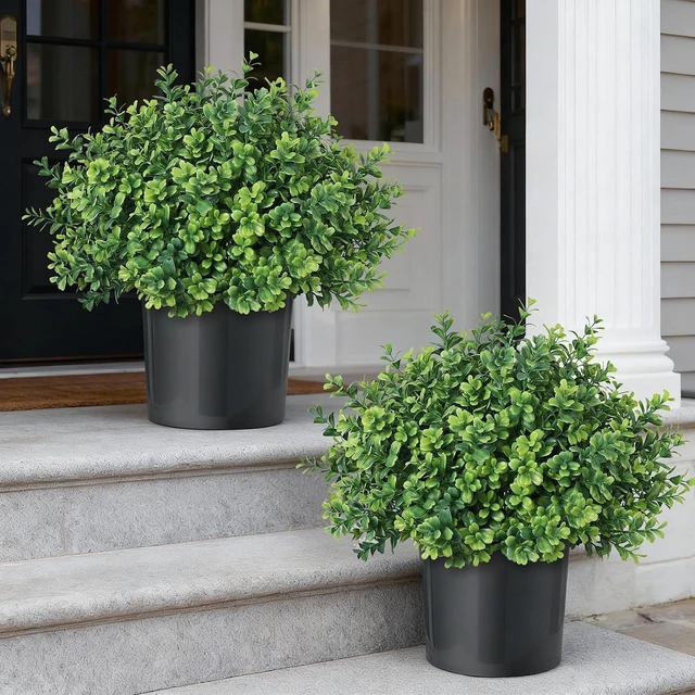 Main image of 2 Sets of Artificial Boxwood Topiary Trees for Front Door Decoration(Green)